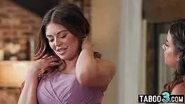 lesbian latina milf licks and consoles petite brunette teen in taboo bedroom play