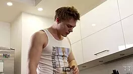 stuck teens beg for my huge cock rescue in kitchen threesome