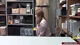 busty redhead shoplifter bent over lingerie desk for officers anal pounding