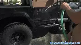 Busty Babe Rides Cowgirl Before Outdoor Facial Cumshot!