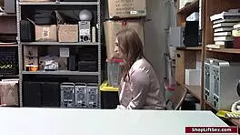 busty redhead shoplifter bent over lingerie desk for officers anal pounding