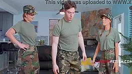 horny military bikini teens ride big tits in boot camp threesome frenzy