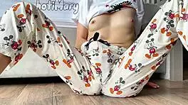 this petite 18+ cutie in pajamas fingers to squirting bliss