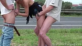 cute babe takes facial cum in wild public street gangbang orgy