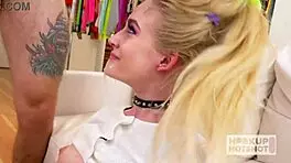 Blonde Emma Starletto Teases Bryan Gozzling with Bent-Over Deepthroat Desire