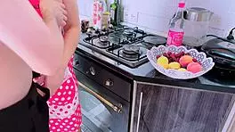 horny mature latina sneaks kitchen fuck with stud while clueless husband watches tv