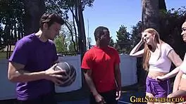 young beauty deepthroats old man's huge interracial cock