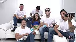 carolina's petite cunt overwhelmed by five cocks in wild gangbang