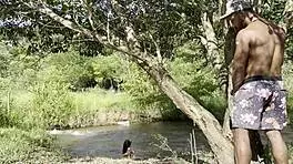 curly blonde takes huge bbc outdoors in lingerie 😏