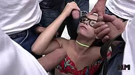 carolina's petite cunt overwhelmed by five cocks in wild gangbang