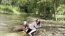 curly blonde takes huge bbc outdoors in lingerie 😏