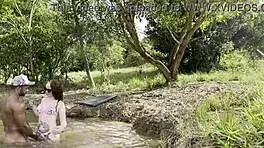 curly blonde takes huge bbc outdoors in lingerie 😏