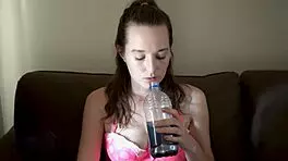 Brunette Babe Chain-Smokes Hot In Pink Bra!