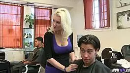 gorgeous blonde milf hairdresser teases her curves