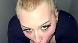 whoops accidental massive cumshot covers her face from sloppy closet blowjob