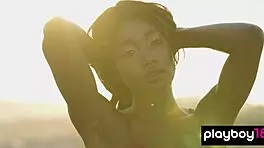 smoking hot ebony teen strips wildly on rooftop!