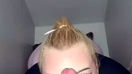 whoops accidental massive cumshot covers her face from sloppy closet blowjob