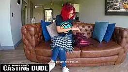 Nerdy redhead latina chokes gags on massive cock pov sloppy