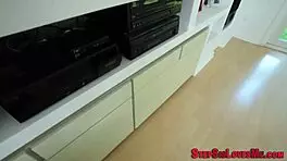 Busty amateur teen rides huge creampie cock pov