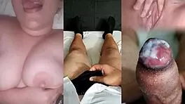 Ex-girlfriend fingers tight pussy soaking wet while stroking small cock nearby