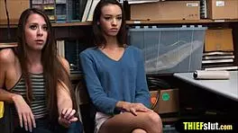 Threesome punishes sexy shoplifter teens doggystyle