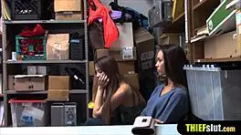 Threesome punishes sexy shoplifter teens doggystyle