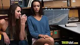 Threesome punishes sexy shoplifter teens doggystyle