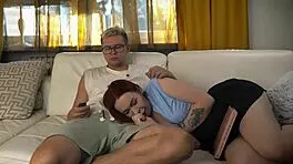 Creampie milf's tight pussy while she lounges sensually on sofa