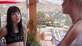 goth teen endures intense anal domination alongside bound wife in kinky threesome