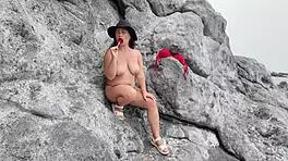 A curvy stepmom tests blowjob skills on beach candy to cock