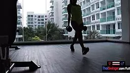 My horny Asian girlfriend craves gym workout sex passion