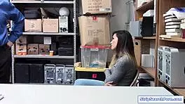 Security guard rips clothes off teen shoplifter for rough office cock sucking