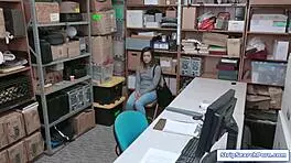 Security guard rips clothes off teen shoplifter for rough office cock sucking