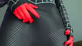 miles morales cosplay strips teases and jerks big load homemade