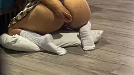 Horny babe takes huge anal toys after class shaking juicy ass