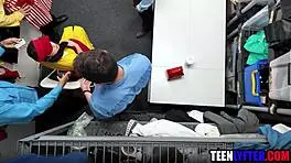 Young thieving employee takes brutal gangbang from coworkers