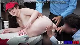 Young thieving employee takes brutal gangbang from coworkers