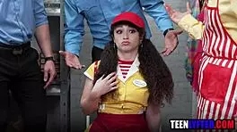 Young thieving employee takes brutal gangbang from coworkers