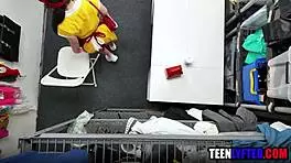 Young thieving employee takes brutal gangbang from coworkers