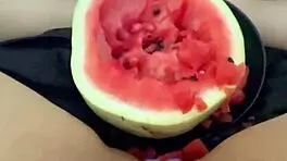 arab teen stuffs watermelon in tight pussy squirting