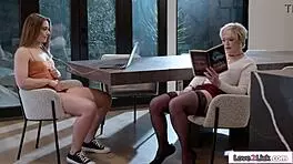 mature milf moans as petite babe eagerly licks shaved pussy deep