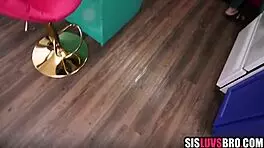 Sneaky young blonde gives brotherly blowjob in taboo pov