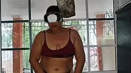 Chubby Latina with huge ass tries VR glasses as old perv licks her hairy pussy then facials her