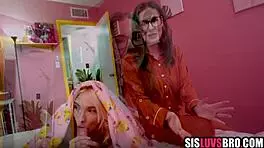 Sneaky young blonde gives brotherly blowjob in taboo pov