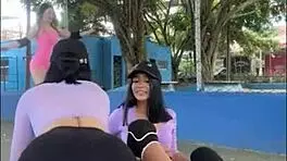 hey watch these naughty latinas flash then dive into wet threesome pussies