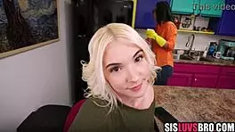 Sneaky young blonde gives brotherly blowjob in taboo pov