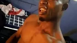 Young stud strokes massive monster cock to explosive masturbation finish