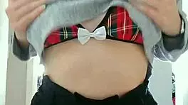 Hot student strips clothes off groping her perky tits!