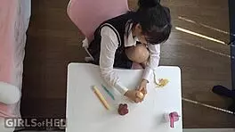 naughty petite asian student vibes her tight shaved pussy with huge dildo 😩💦