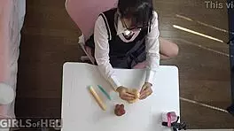 naughty petite asian student vibes her tight shaved pussy with huge dildo 😩💦